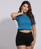 High Neck Rib Blue Crop Tee